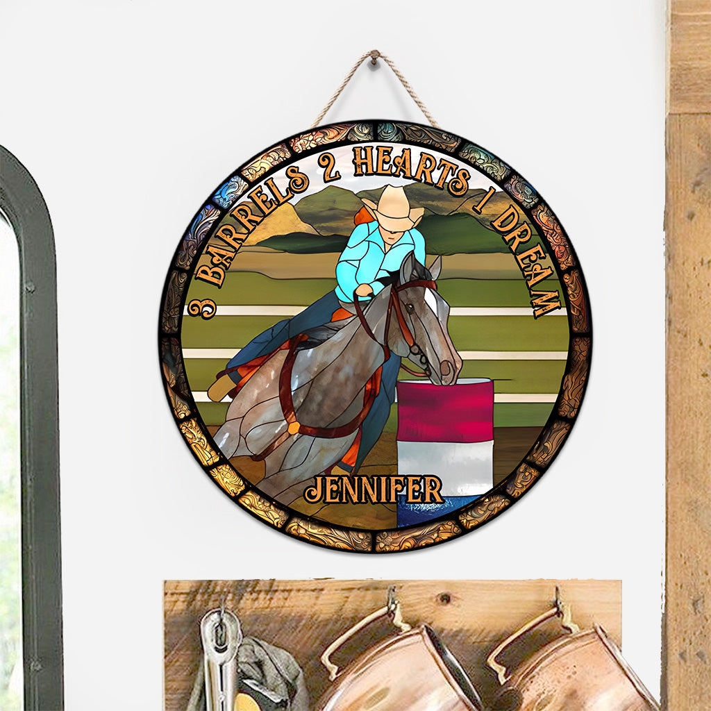 3 Barrels 2 Hearts 1 Dream - Personalized Horse Round Wood Sign