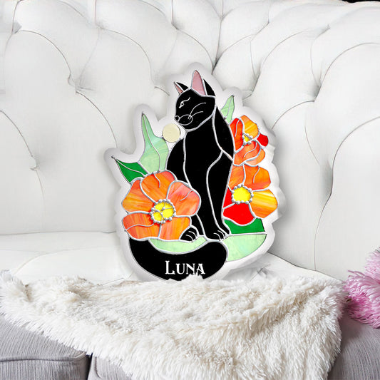 Black Cat - Personalized Black Cat Shaped Pillow