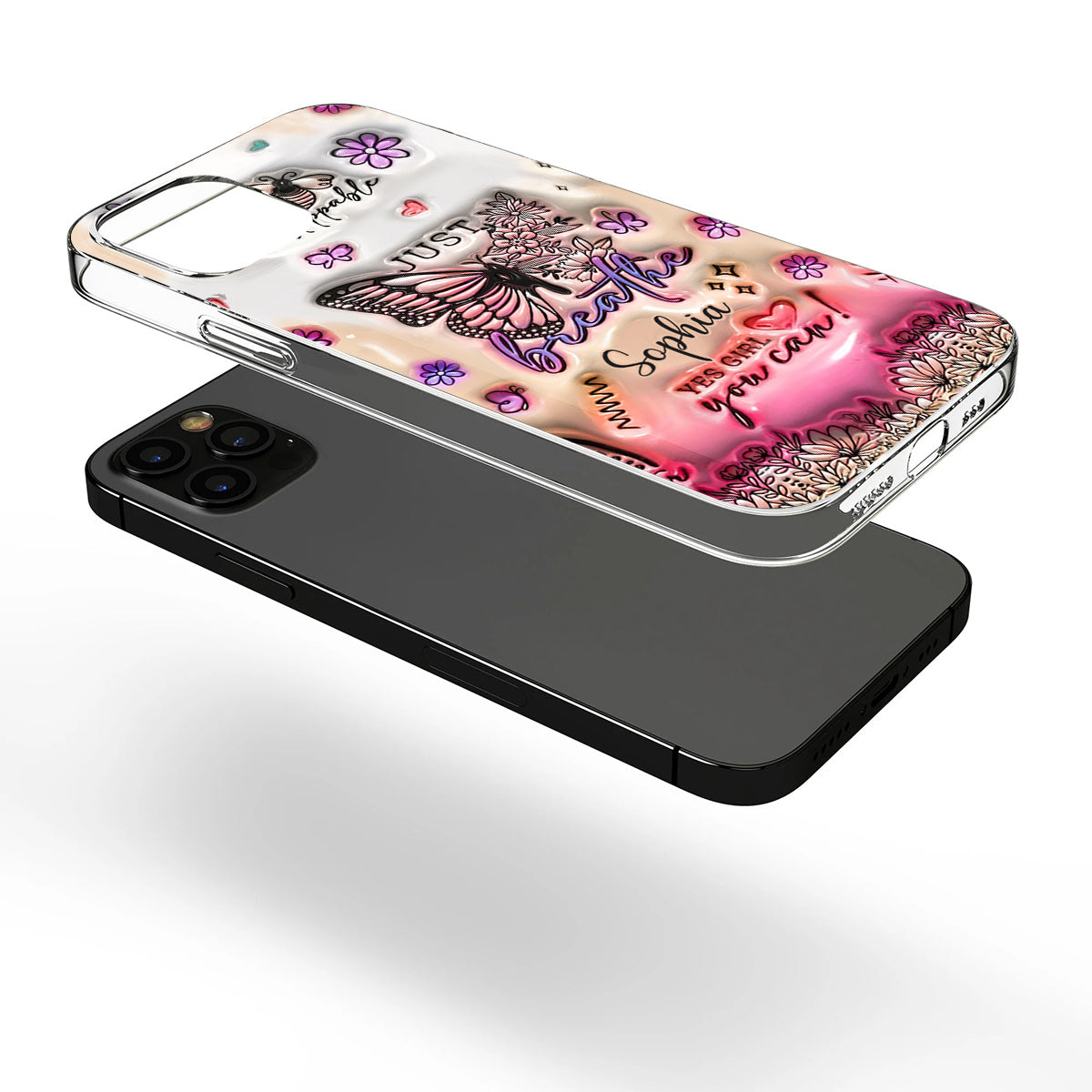 Positive Affirmations Butterfly - Personalized Butterfly Clear Phone Case