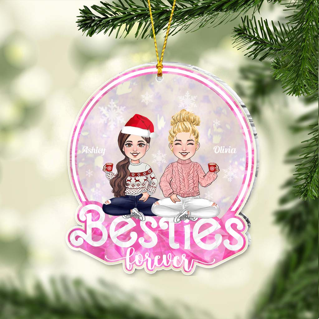 Besties Forever Glitter Pink - Personalized Bestie Transparent Ornament