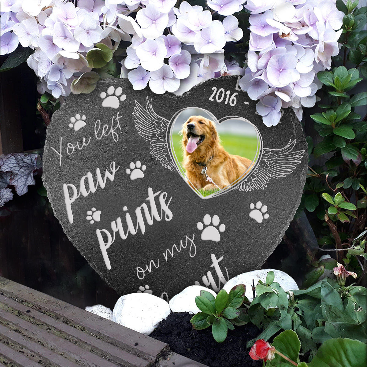 Paw Prints On My Heart - Personalized Dog Heart Shaped Stone