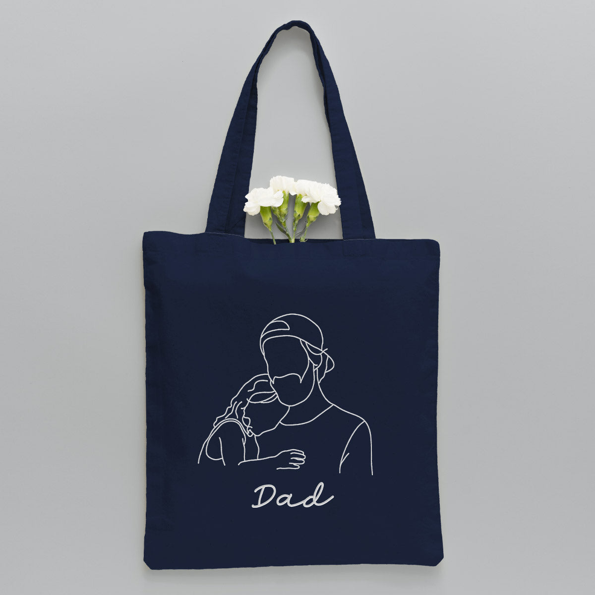 Custom Photo Line Art - Personalized Step Dad Embroidered Tote Bag