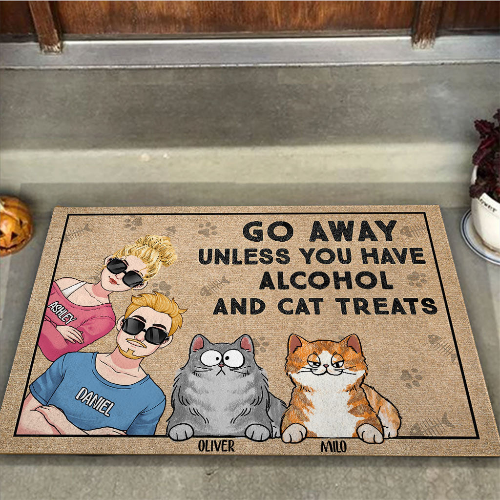 Go Away Unless You Have Alcohol And Cat Treats - Personalized Couple Doormat