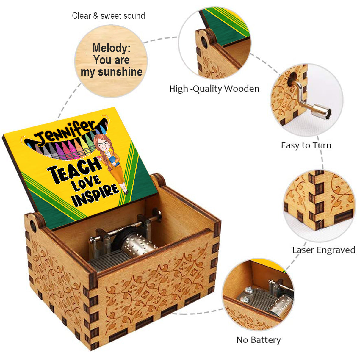 Positive Affirmations Butterfly - Personalized Butterfly Hand Crank Music Box