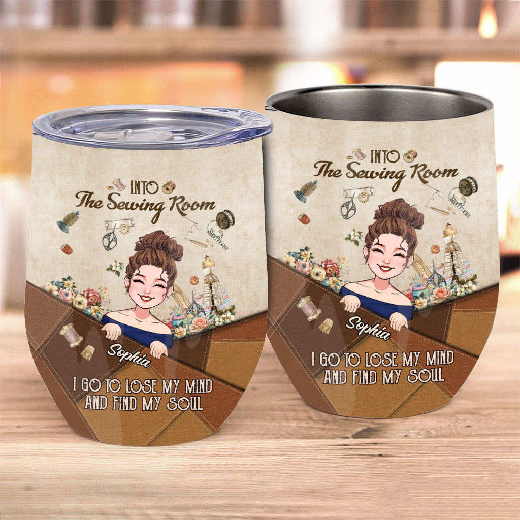 And Into The Sewing Room I Go - Personalized Sewing Wine Tumbler