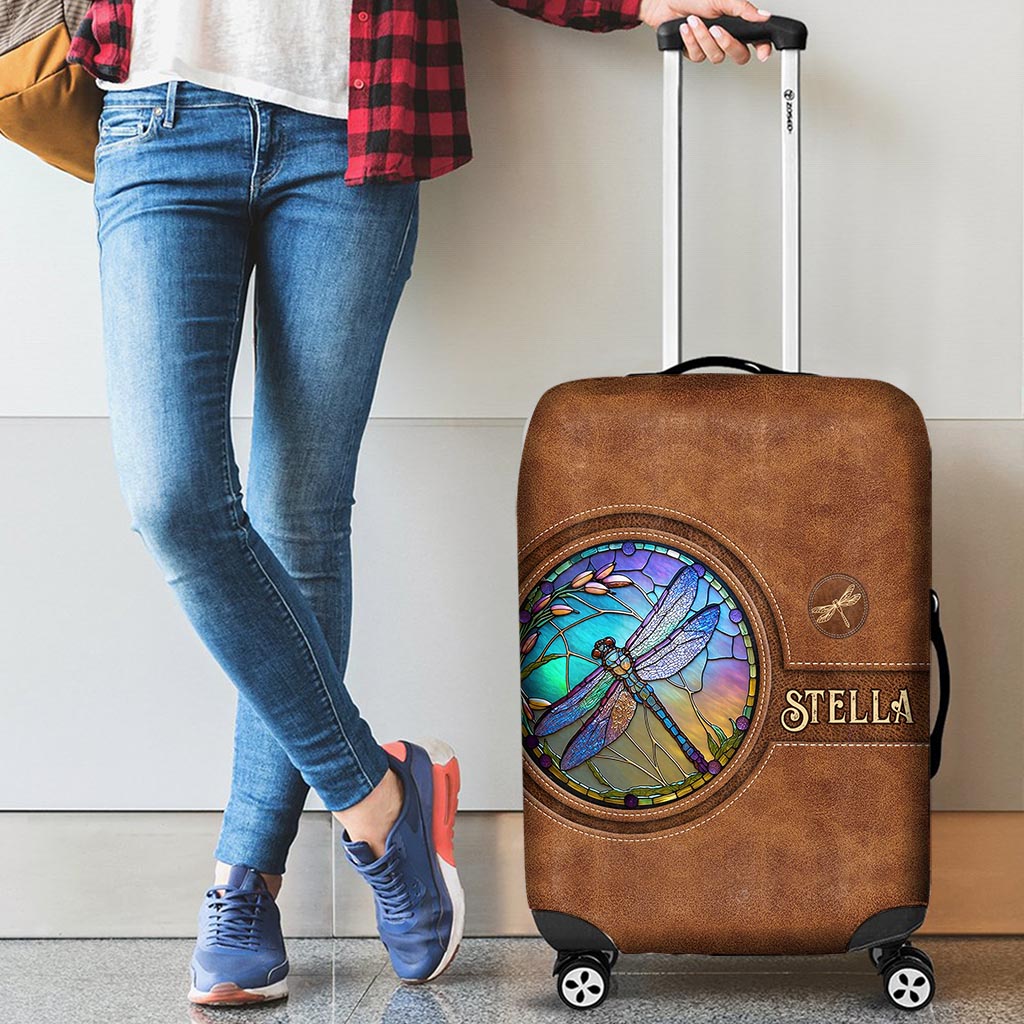 Stained Glass Dragonfly - Personalized Dragonfly Luggage Cover