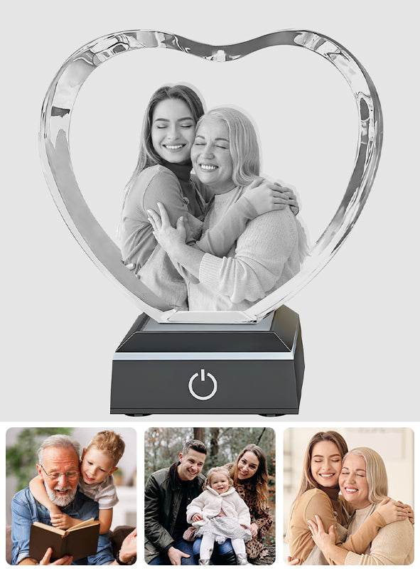 Custom Photo - Personalized Step Mom Laser Engraving 3D Heart Shaped Crystal Lamp