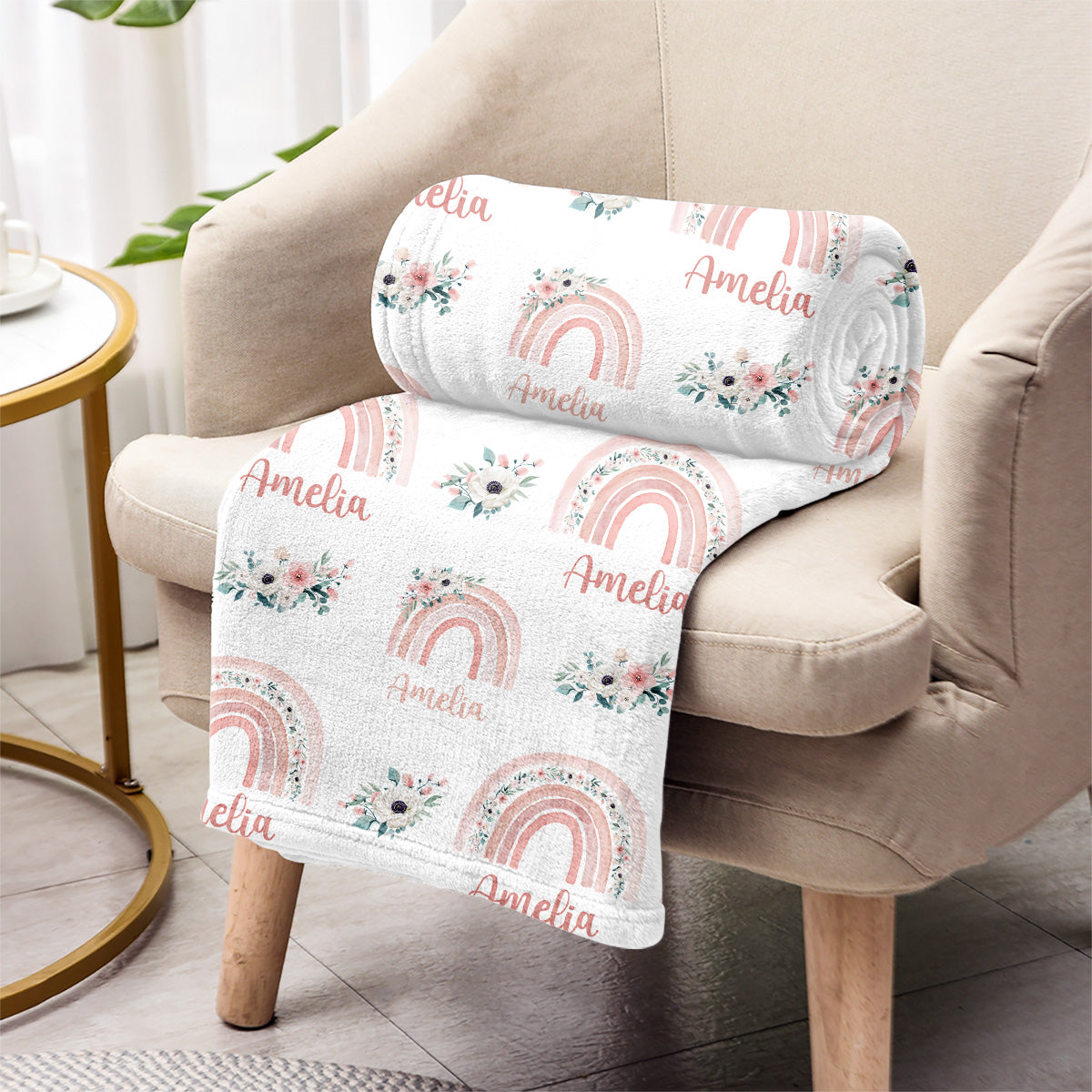 Retro Rainbow Custom Name - Personalized Newborn Blanket