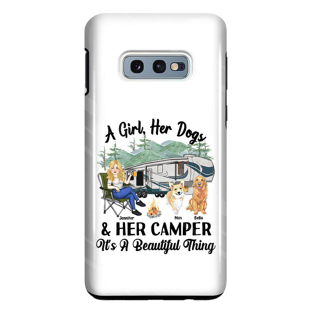 A Girl Her Dog And Her Camper - Camping gift for dog lover - Personalized Clear Phone Case