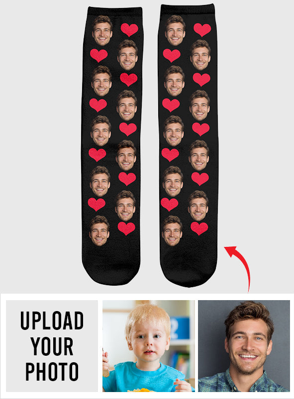 Custom Face Heart Pattern - Personalized Son Socks