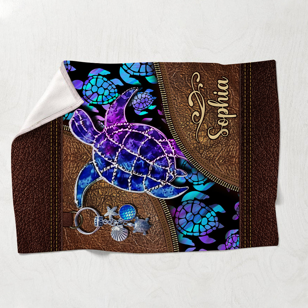 Salty Lil' Beach - Personalized Turtle Blanket