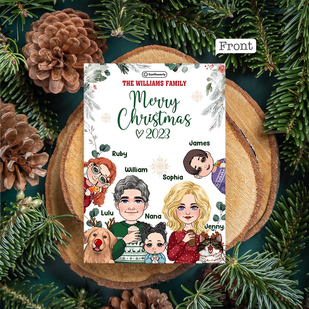 Custom Portraits Merry Christmas Card - Personalized Family Greeting Card