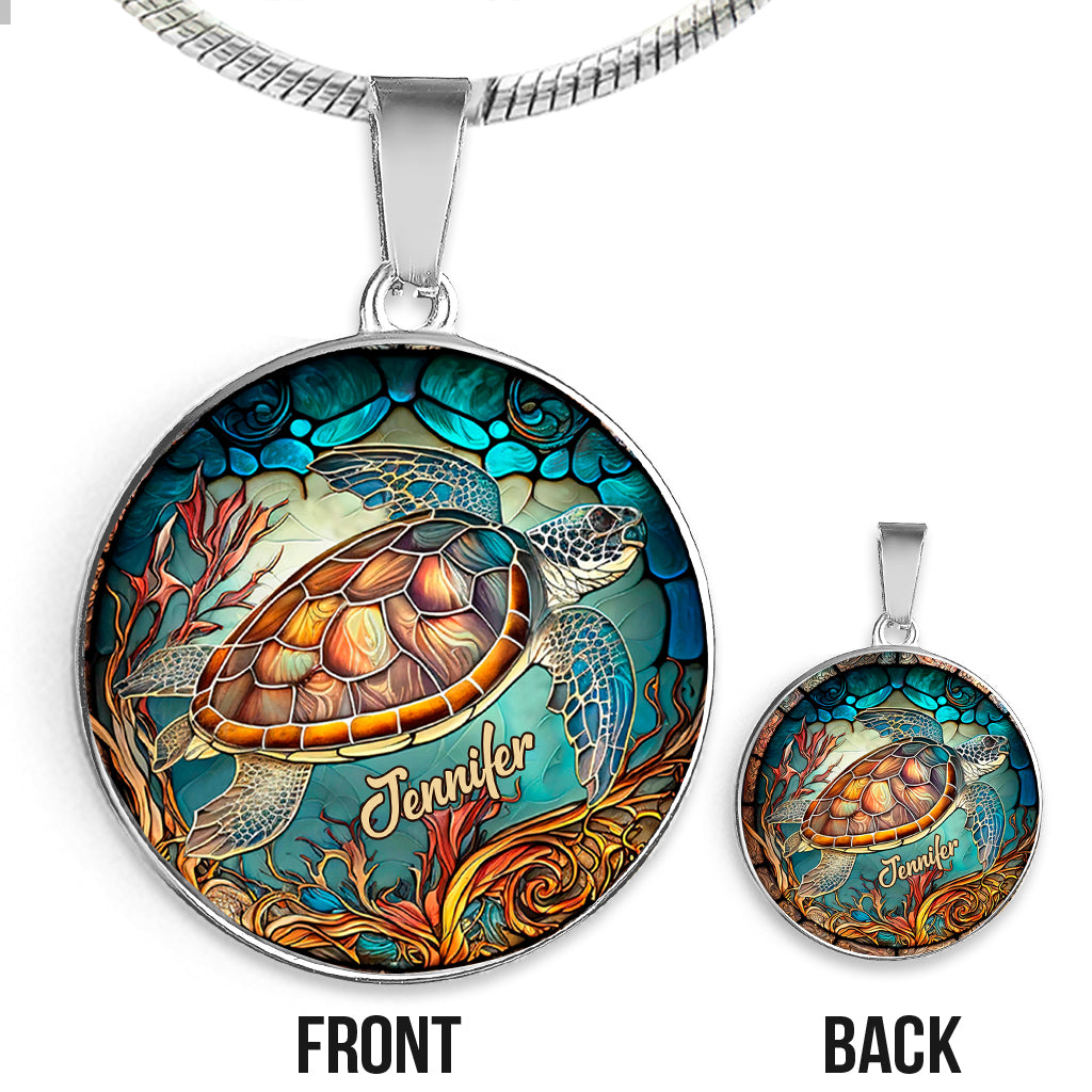 Love Turtles - Personalized Turtle Round Pendant Necklace