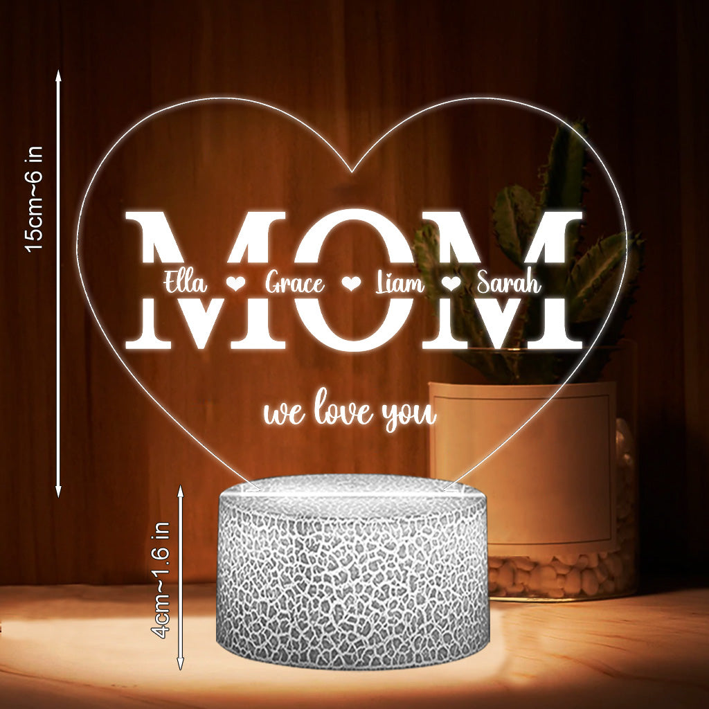 Mom We Love You - Personalized Mother Shaped Plaque Light Base