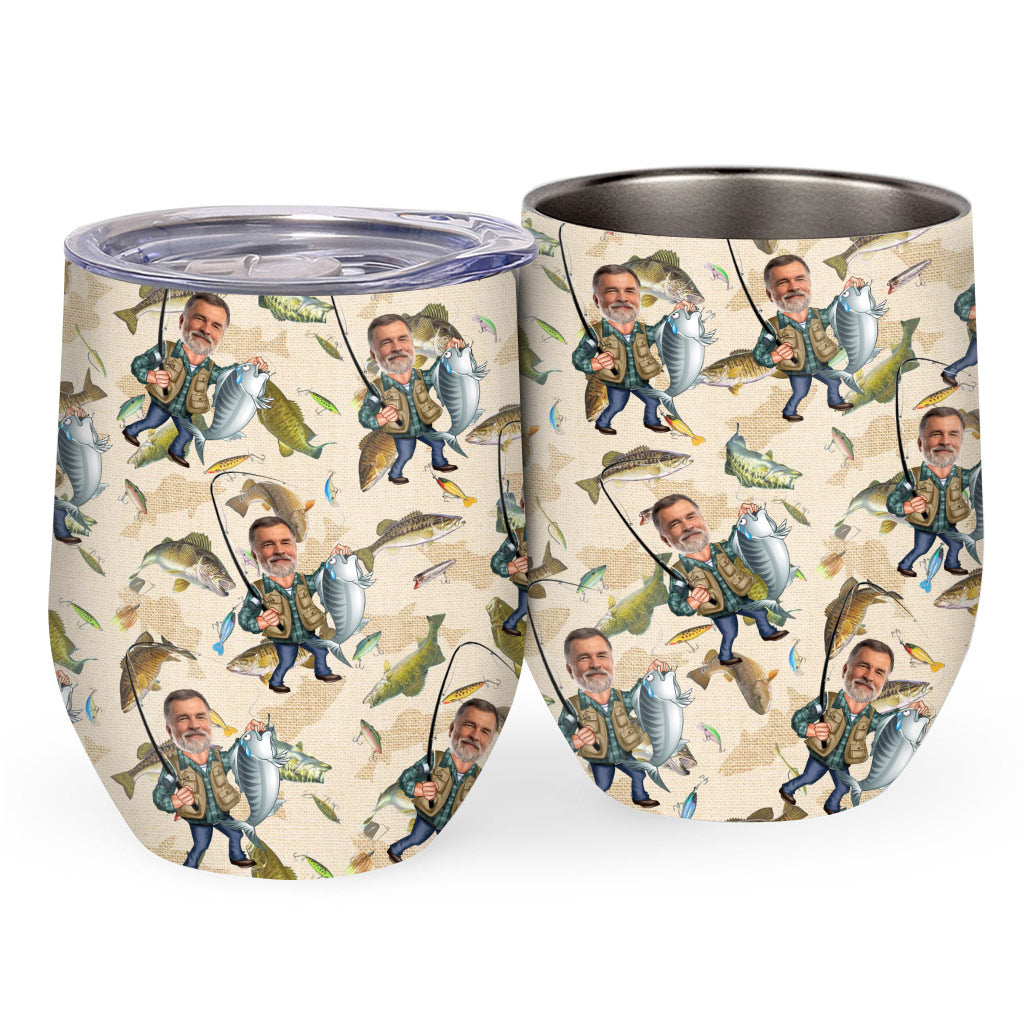 Photo Inserted Funny Fishing - Personalized Fishing Wine Tumbler