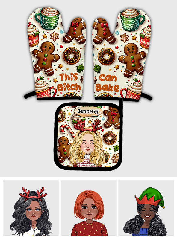 This Girl Can Bake - Baking gift for mom, her, girlfriend, wife - Personalized Oven Mitts & Pot Holder Set