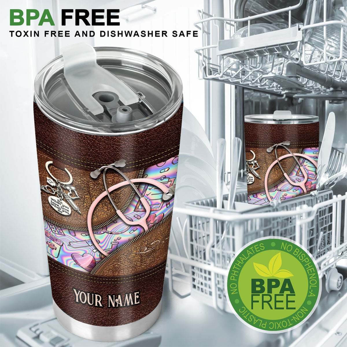 Pink Stethoscope - Personalized Nurse Tumbler