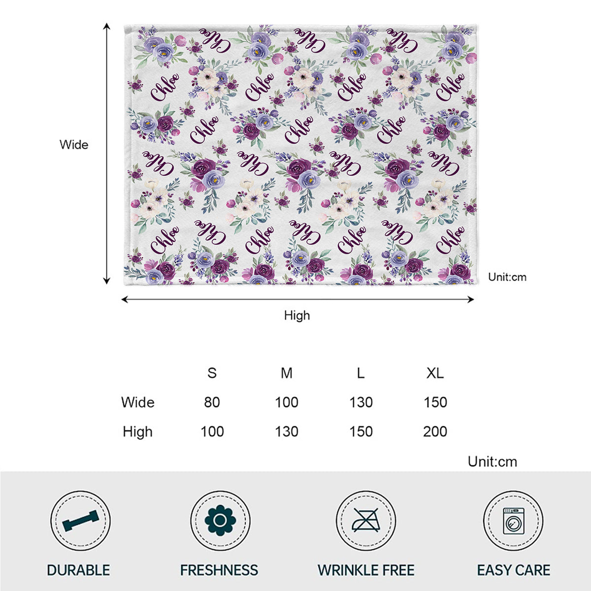 Custom Dog Name Purple Flowers - Personalized Dog Blanket