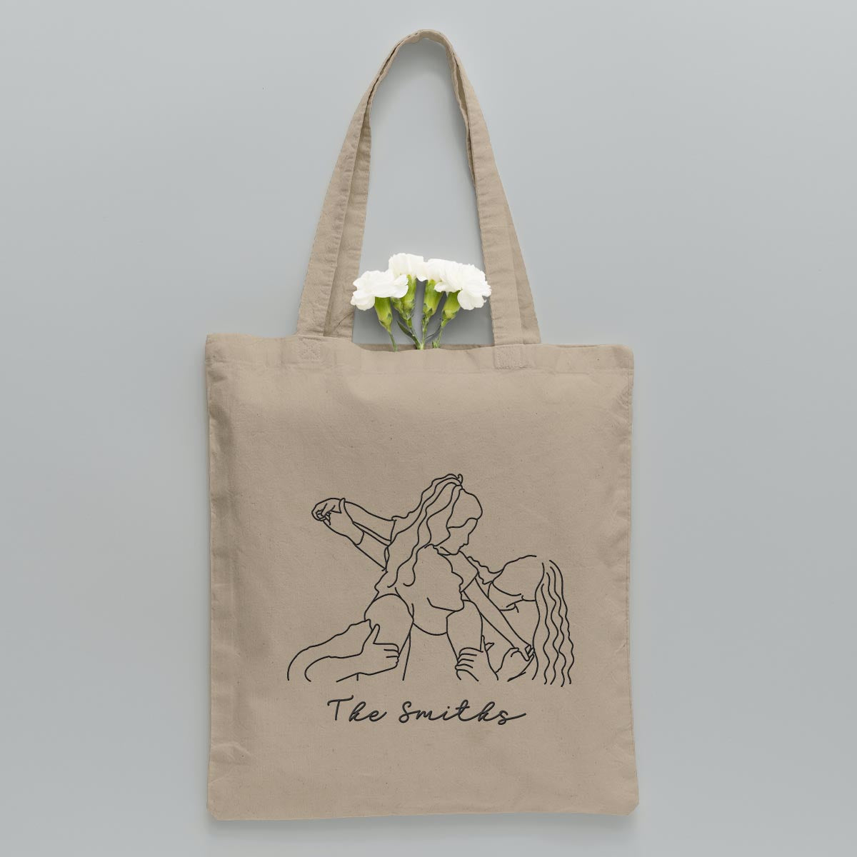 Custom Photo Line Art - Personalized Family Embroidered Tote Bag