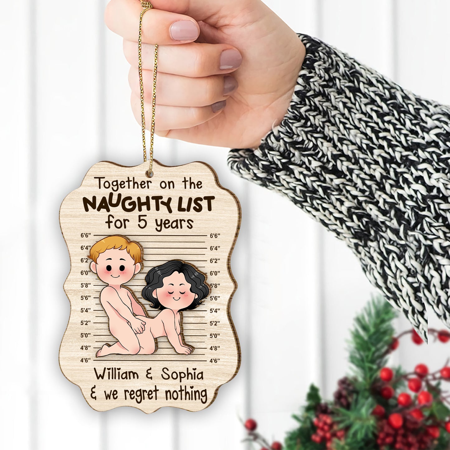 Together On The Naughty List - Personalized Couple 2 Layered Piece Ornament