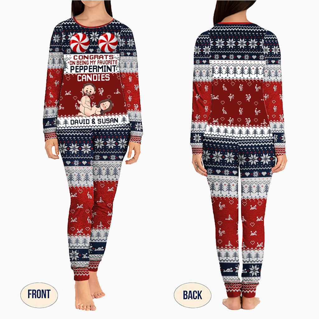Congrats On Being My Favorite Candy Cane Peppermint Candies - Personalized Couple Pajamas Set