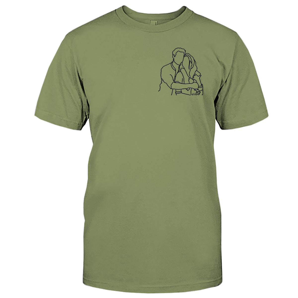 Custom Line Art - Personalized Couple Embroidered T-shirt