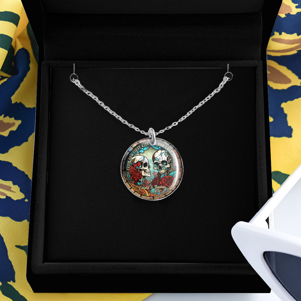 From Our First Kiss - Skull gift for girlfriend, husband, boyfriend, wife - Personalized Round Pendant Necklace