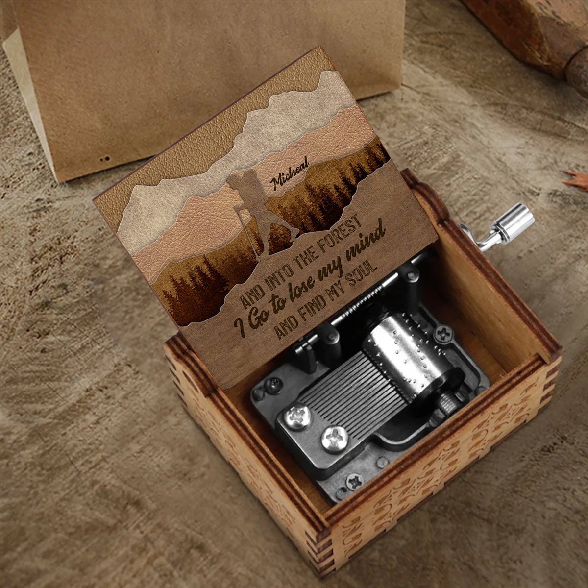And Into The Forest I Go - Personalized Hiking Hand Crank Music Box