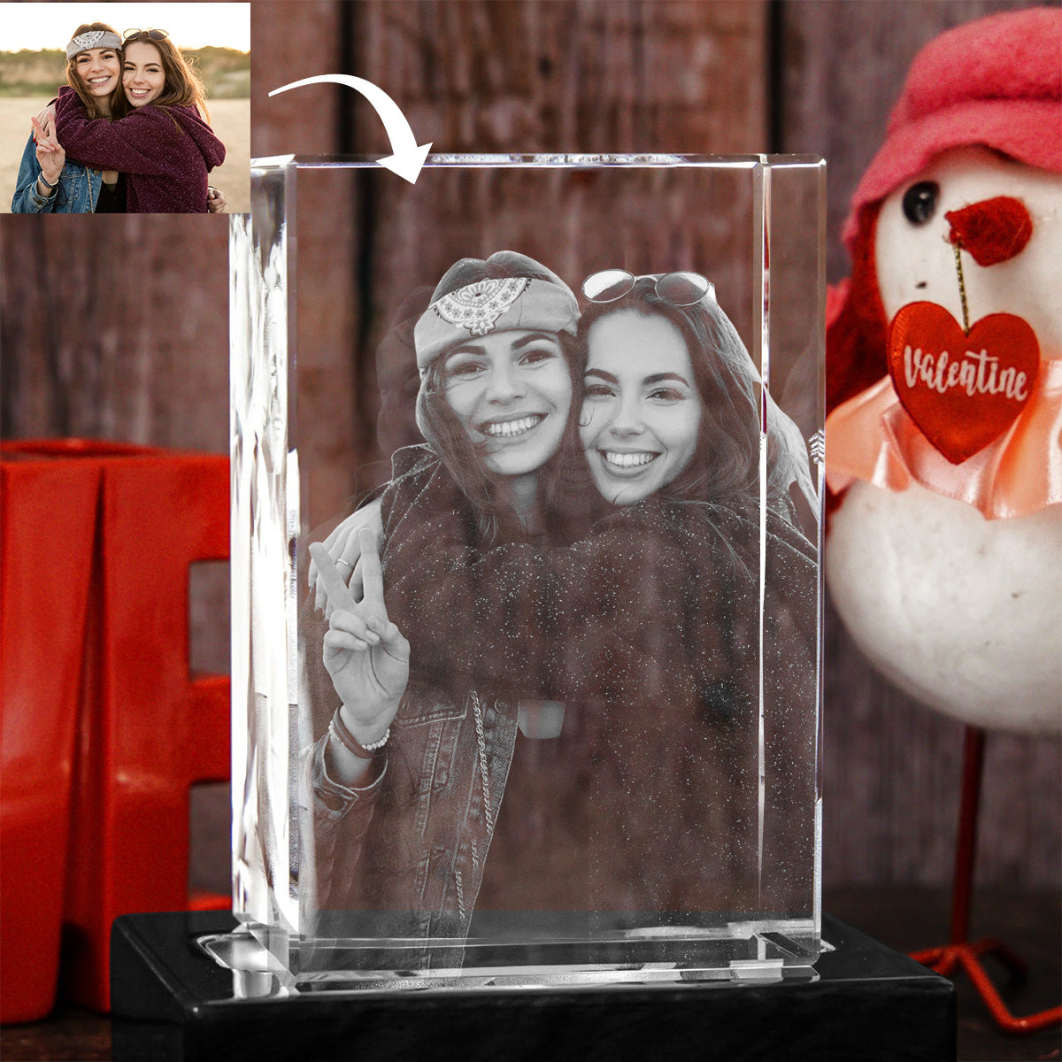 Custom Photo - Personalized Sibling Laser Engraving 3D Cuboid Shaped Crystal Lamp