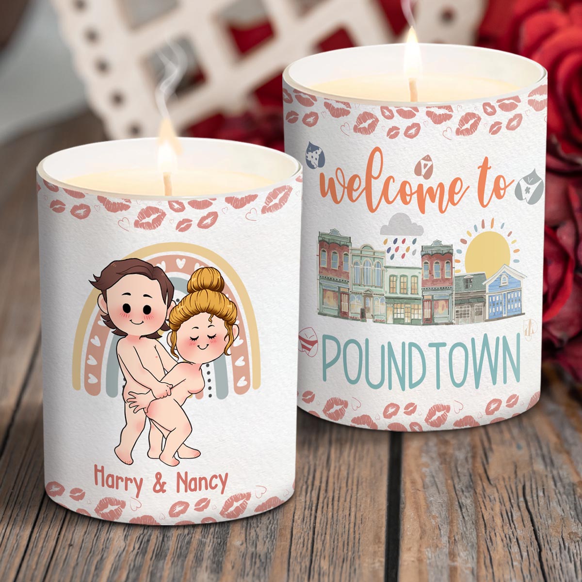 Welcome To The Poundtown Inappropriate Adult - Personalized Couple Candle With Wooden Lid