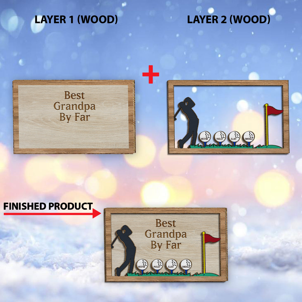 Best Grandpa/Dad By Far - Personalized Golf 2 Layered Wood Sign / Wood Plaque