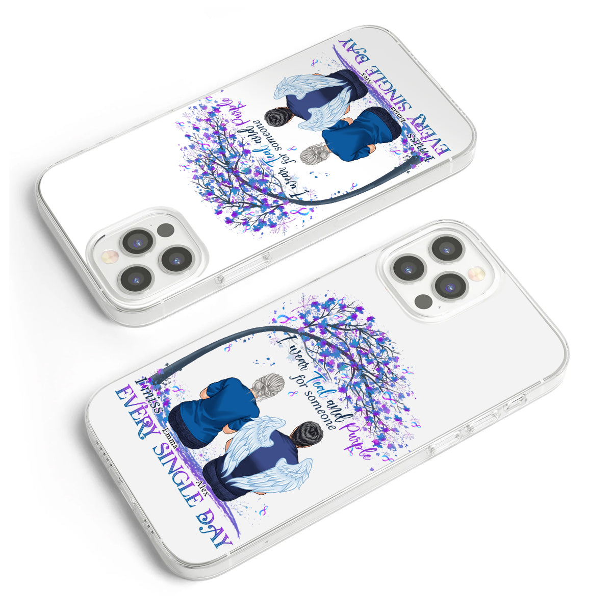 I Wear Teal And Purple - Personalized Suicide Prevention Clear Phone Case