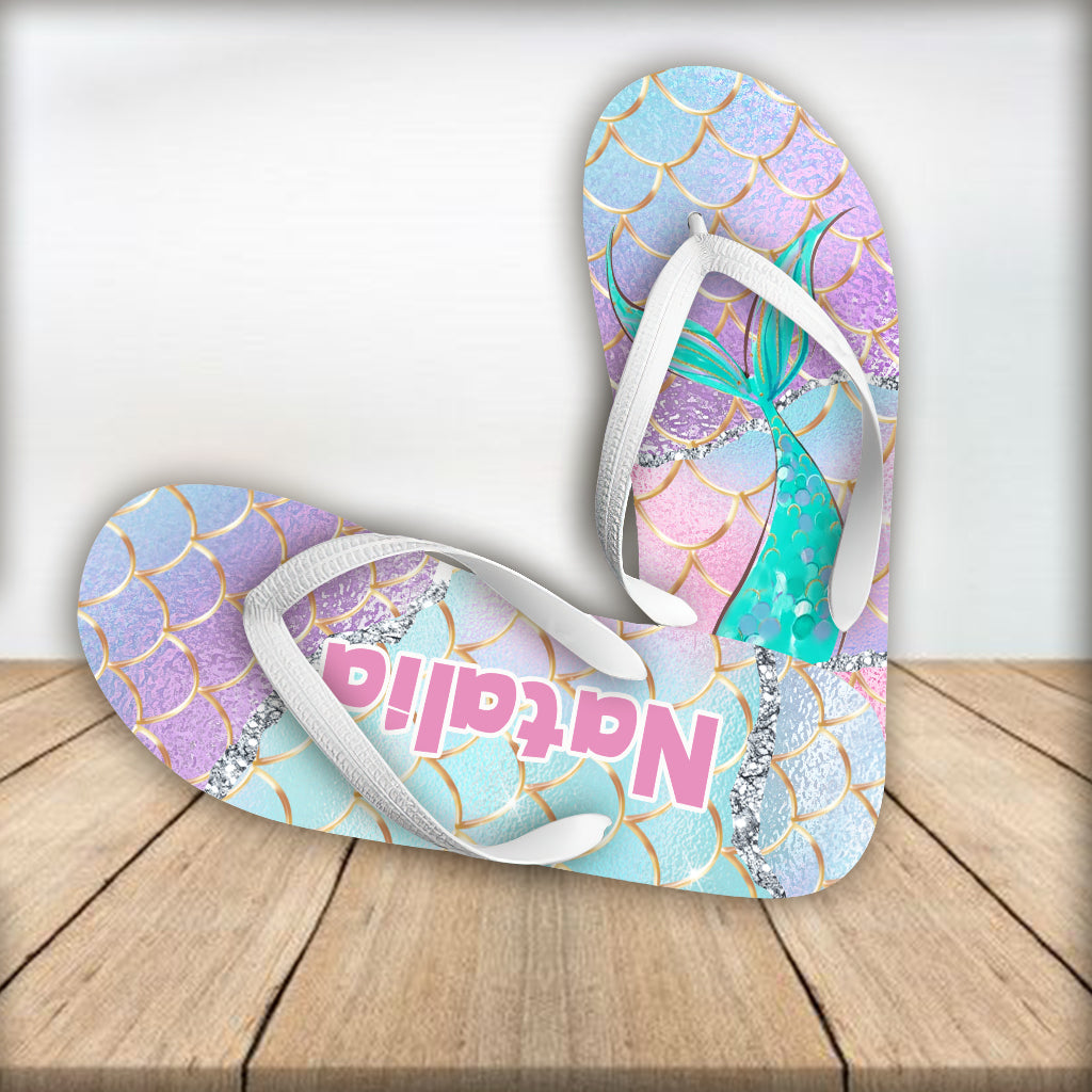 Mermaid In The Ocean - Personalized Sea Lover Flip Flops