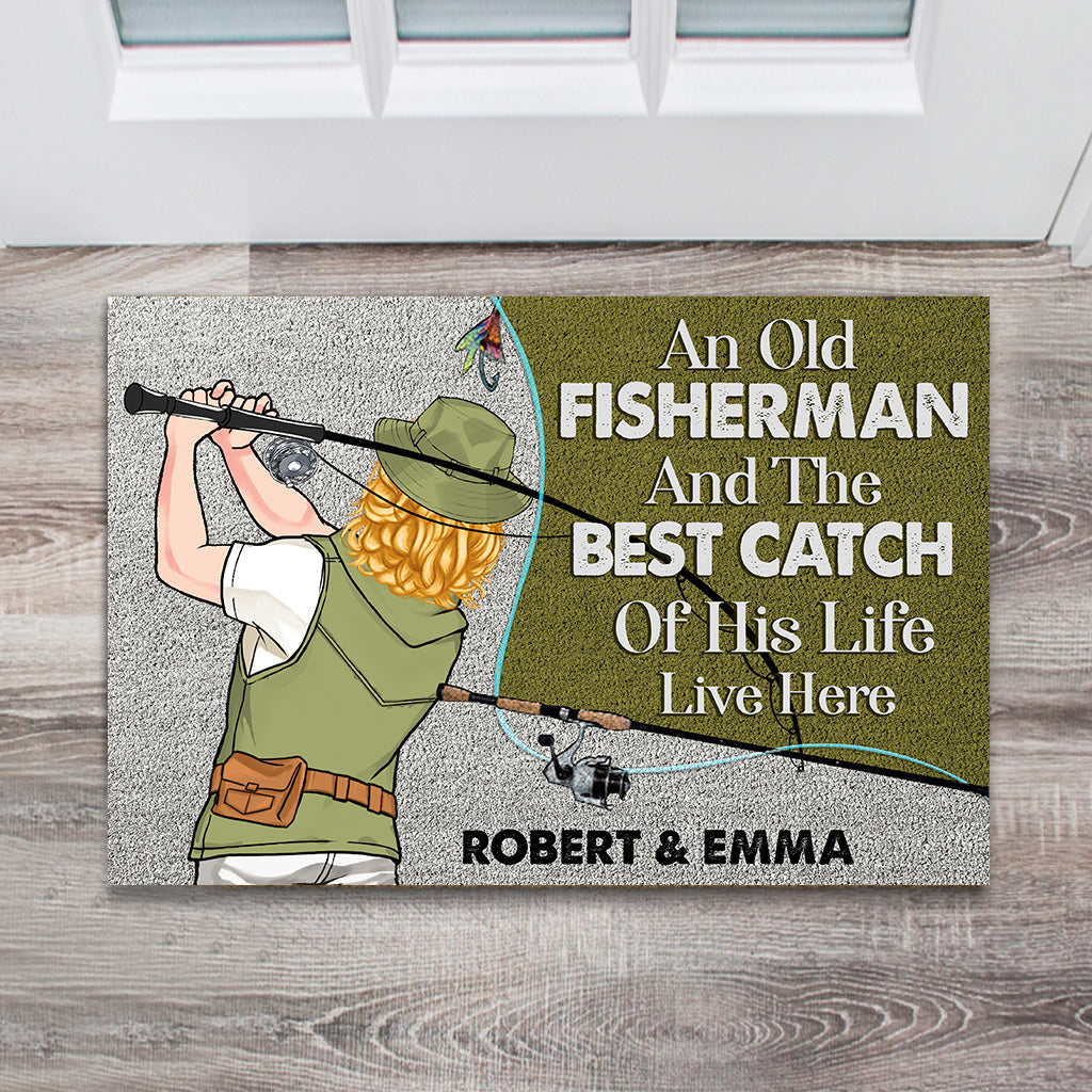 An Old Fisherman And The Best Catch Of His Life - Personalized Fishing Doormat