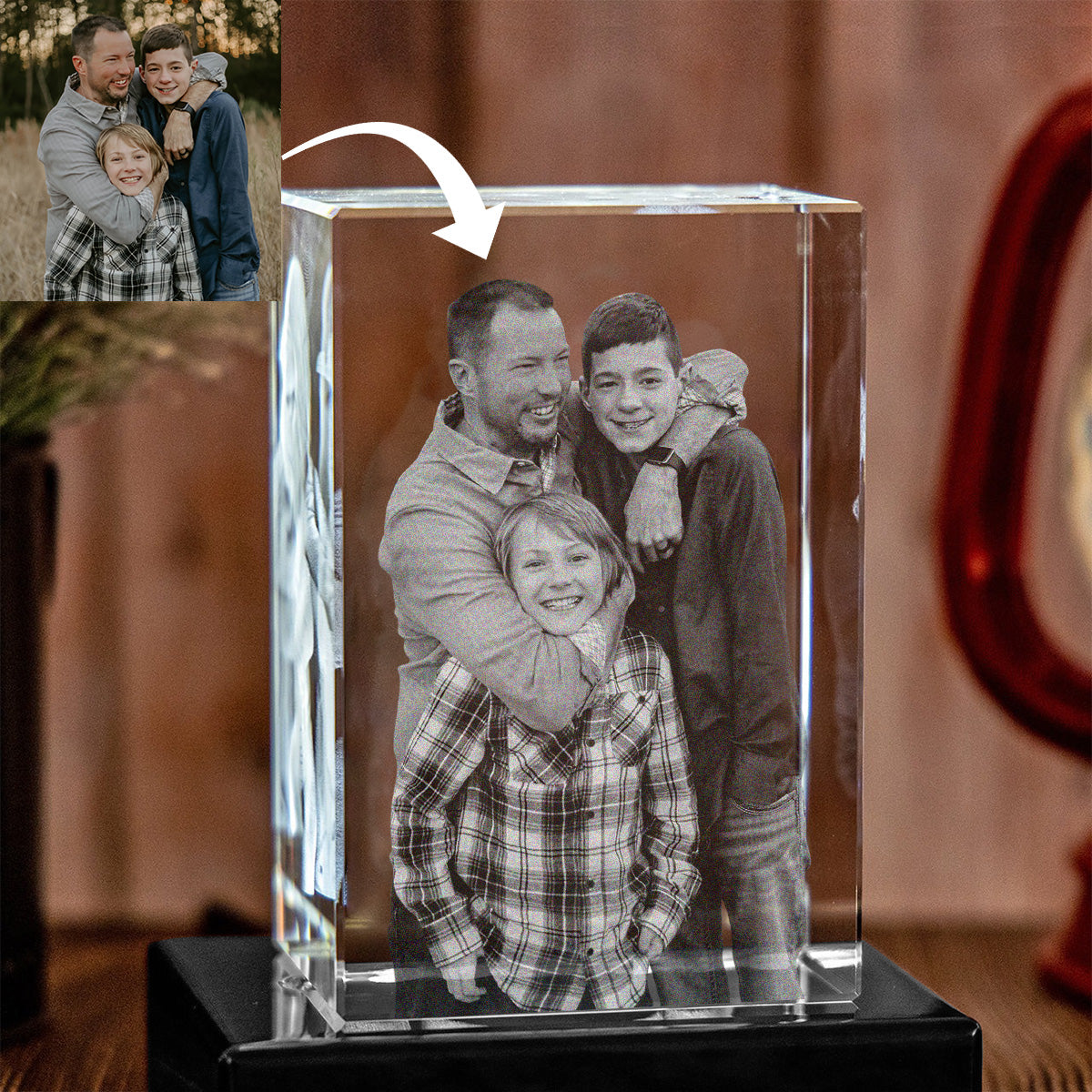 Custom Photo - Personalized Step Dad Laser Engraving 3D Cuboid Shaped Crystal Lamp