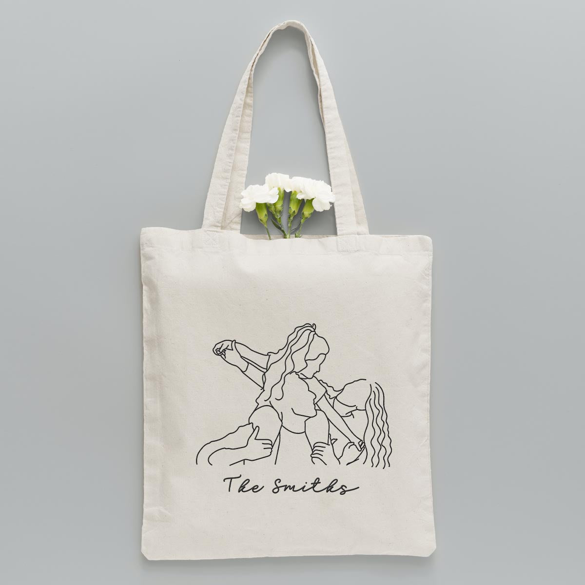 Custom Photo Line Art - Personalized Family Embroidered Tote Bag