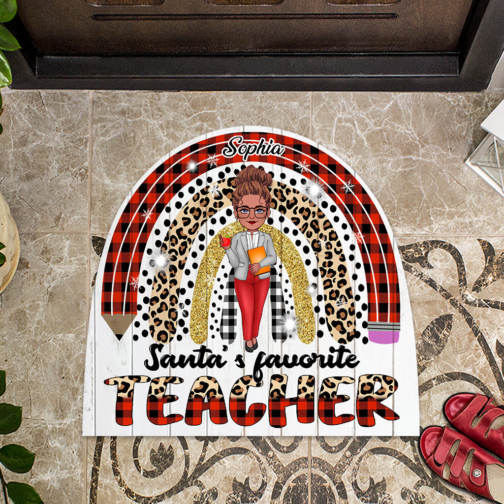 Santa's Favorite Teacher - Personalized Teacher Shaped Doormat