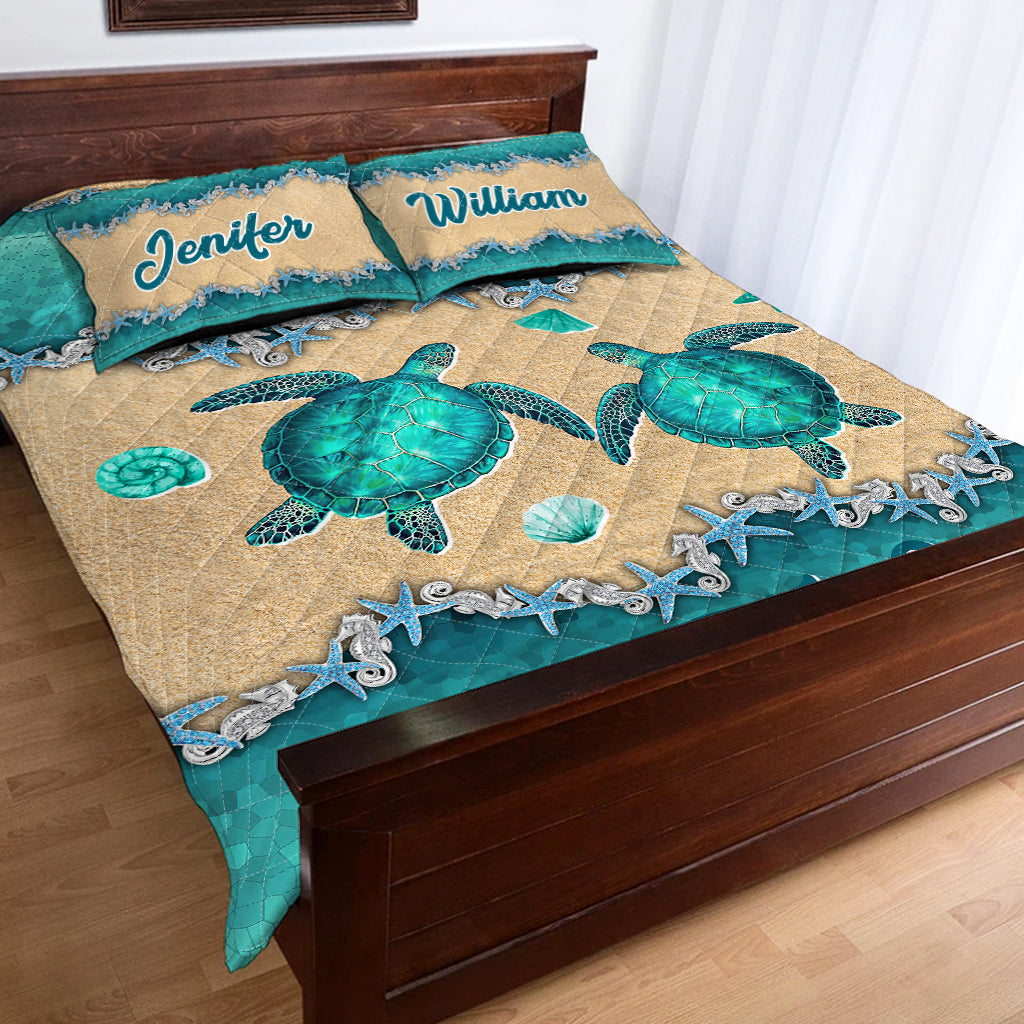 Salty Lil' Beach - Personalized Turtle Quilt Set