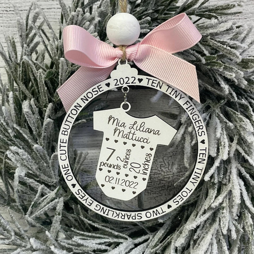 Baby's First Christmas - Gift for Newborn - Personalized 2 Piece Wooden Ornament