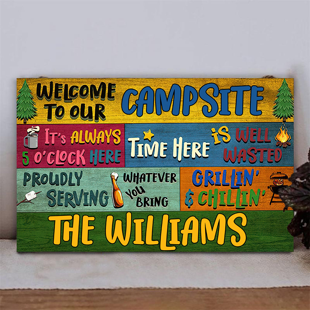 Welcome To Our Campsite - Personalized Camping Rectangle Wood Sign