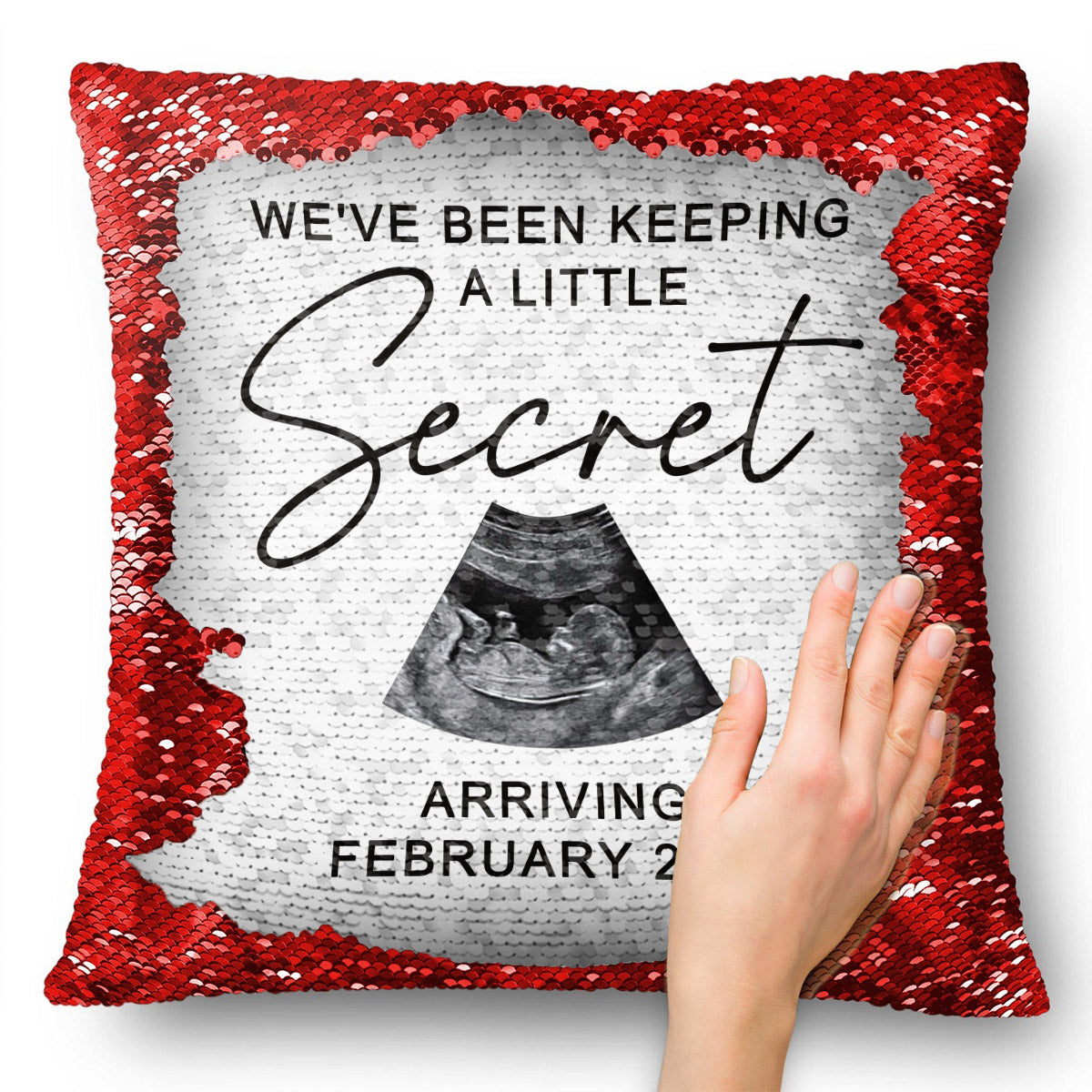 We've Been Keeping A Little Secret - Personalized Pregnancy Sequin Pillow Cover