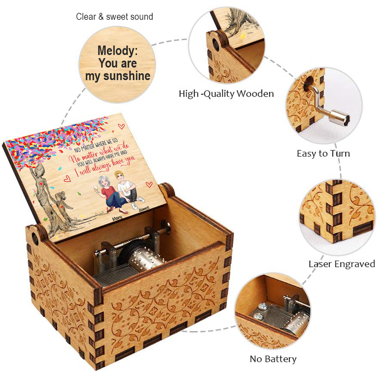 You're My Sunshine - Gift for mom, grandma, son, granddaughter, grandson, daughter - Personalized Hand Crank Music Box