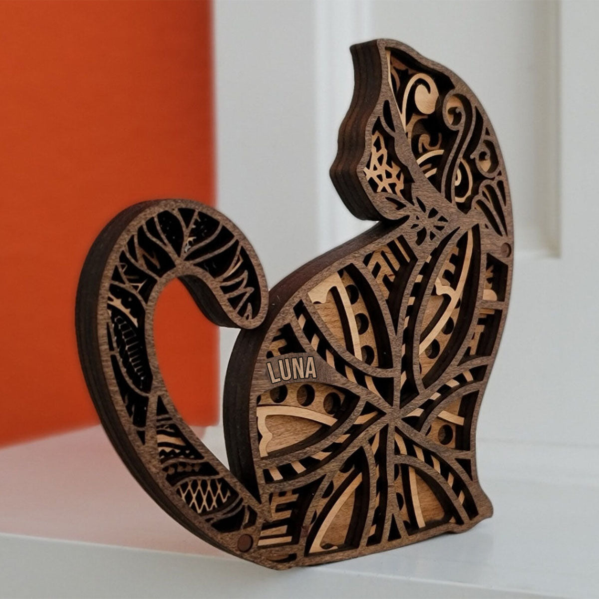 Personalized Handcrafted Wooden Cat Sculpture - Personalized Cat 4 Layer Wooden Art