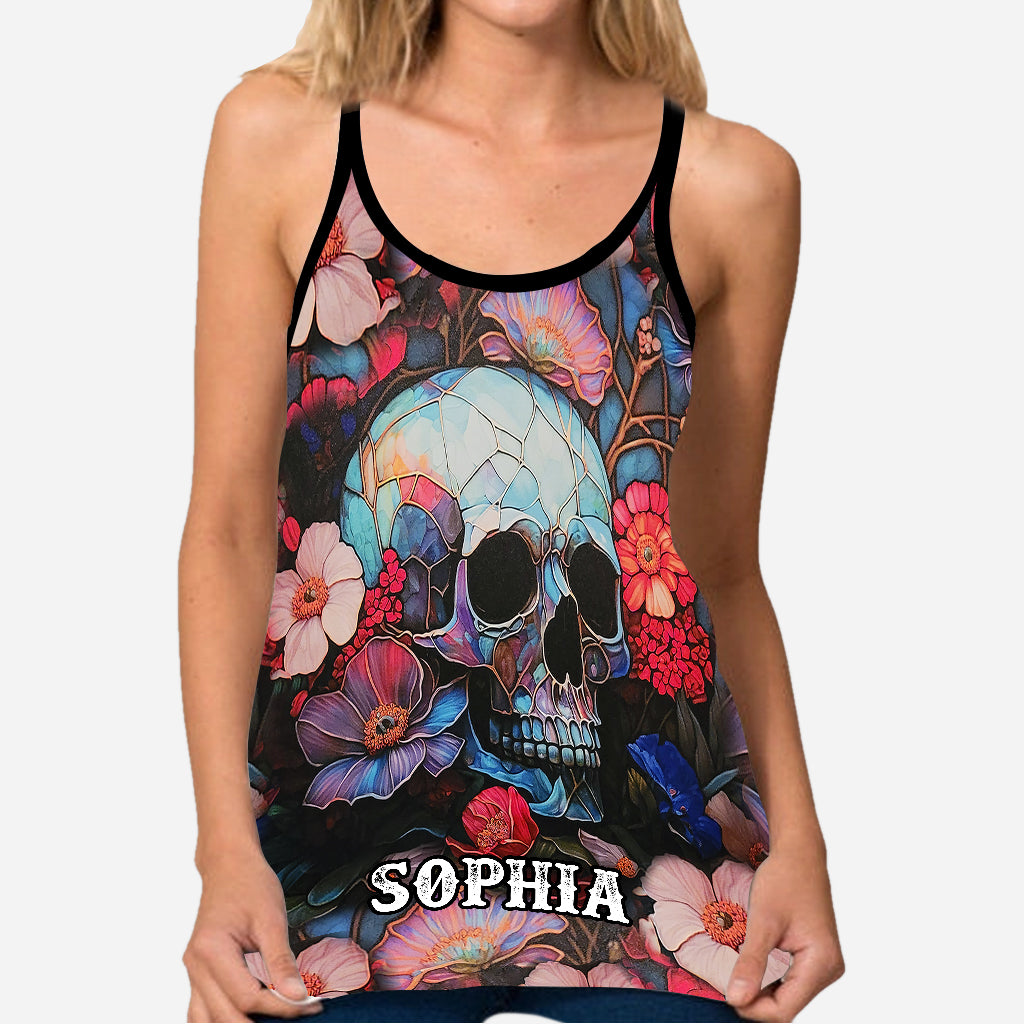 Floral Skull - Personalized Skull Cross Tank Top