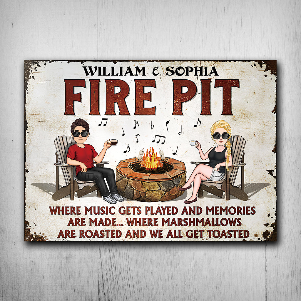 Welcome To Our Fire Pit - Personalized Backyard Rectangle Metal Sign