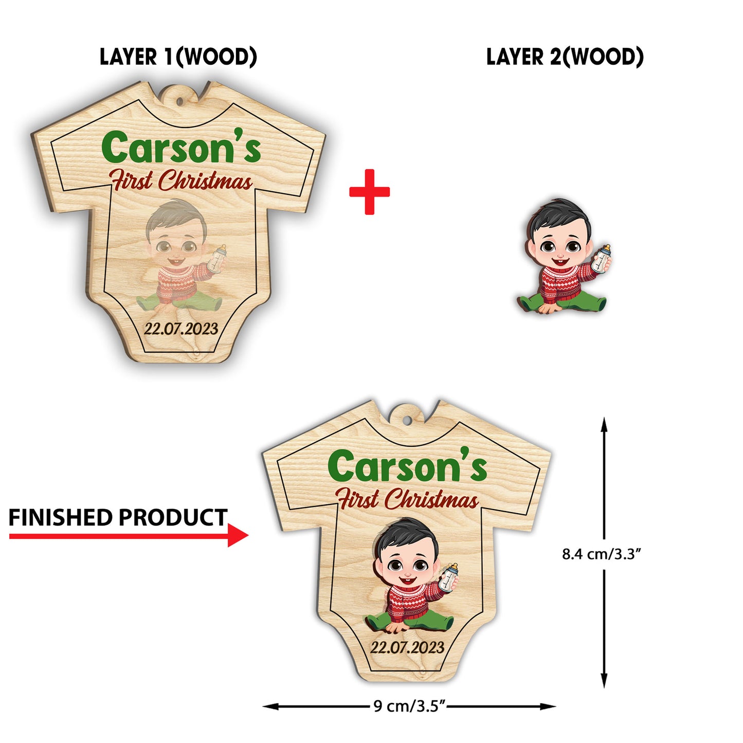 The Frist Christmas - Personalized Newborn 2 Layered Piece Ornament