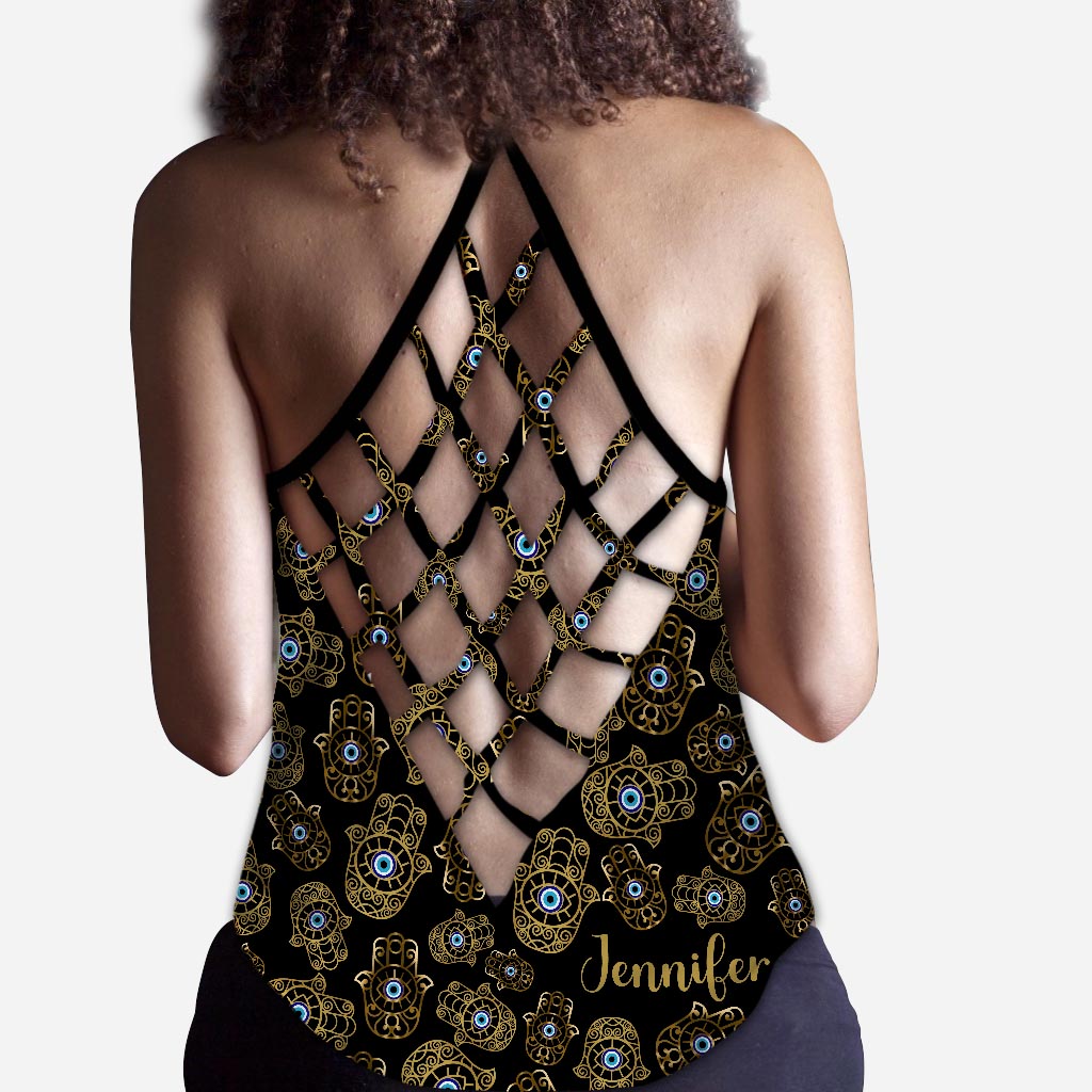 Namastay Away Hamsa Hands - Personalized Yoga Cross Tank Top