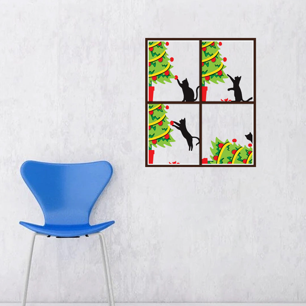 Cat Knock Over Christmas Tree - Personalized Black Cat Decal Full