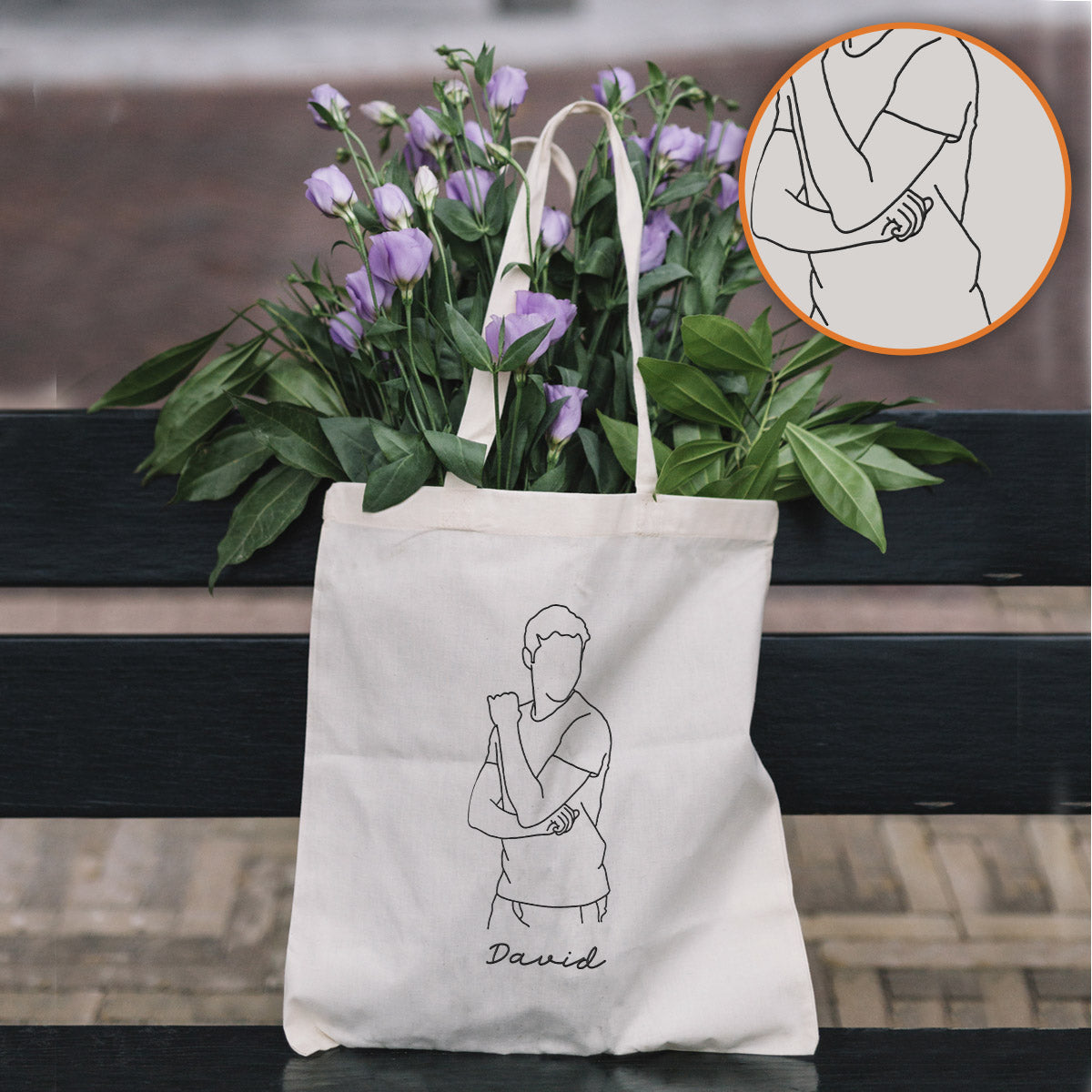 Custom Photo Line Art - Personalized Uncle Embroidered Tote Bag