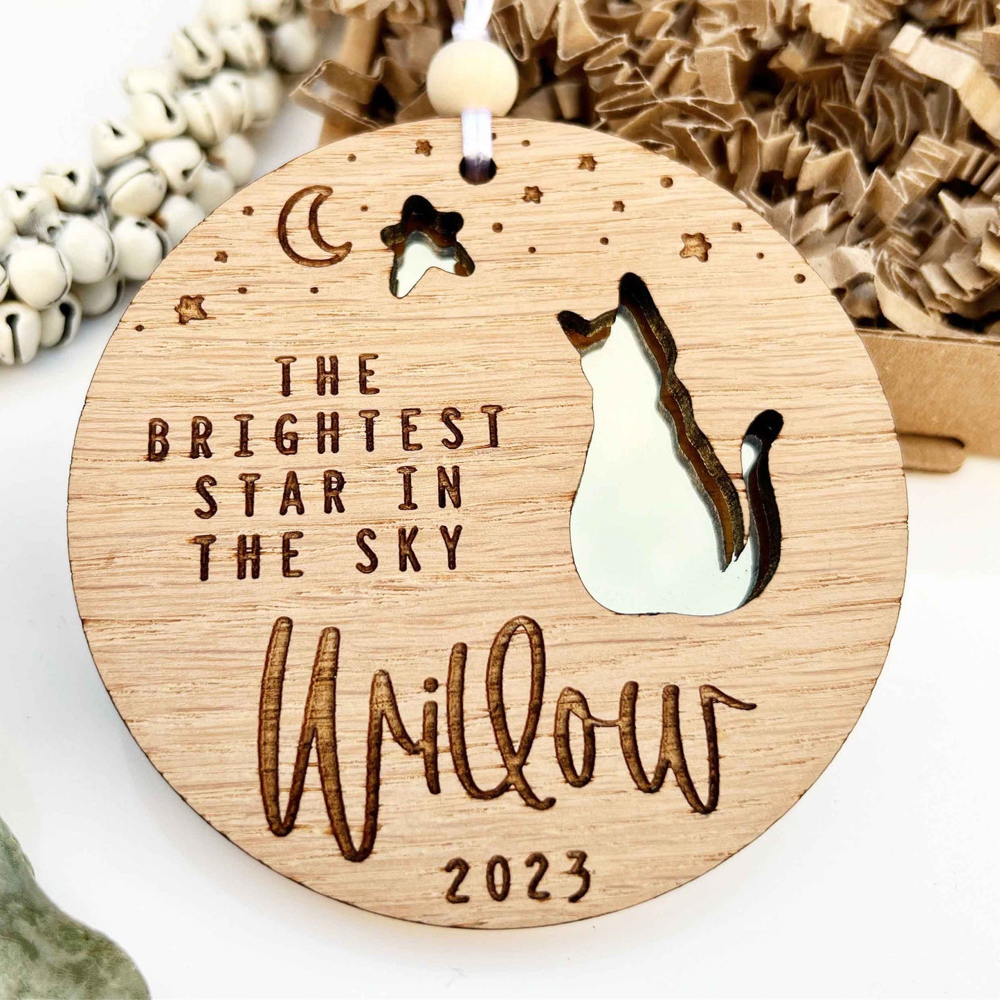 The Brightest Star In The Sky - Personalized Cat Mirrored Wooden Ornament